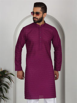 Kraft India - Chikankari Embroidered Cotton Wine Kurta
