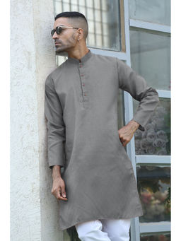 Kraft India - Cotton Blend Woven Self Design Grey Kurta