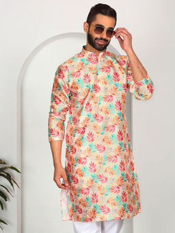 Kraft India - Silk Blend Floral Printed Yellow Kurta