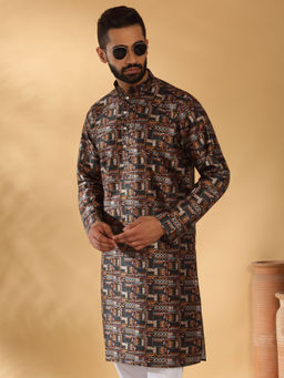 Kraft India - Silk Blend Abstract Printed Black Kurta