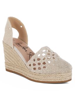 London Rag - Women Beige Woven Lace-Ups Espadrille Heels