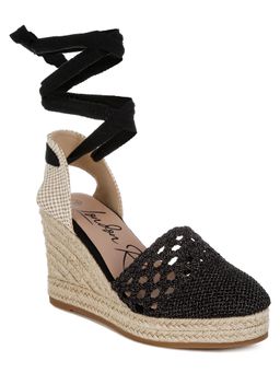 London Rag - Women Black Woven Lace-Ups Espadrille Heels