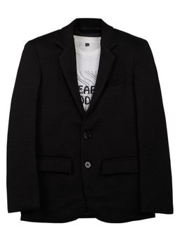 CHARCHIT - Boys Solid Textured Full Sleeves Blazer with T-Shirt - Black