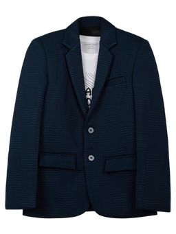 CHARCHIT - Boys Solid Textured Full Sleeves Blazer with T-Shirt - Blue
