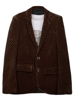 CHARCHIT - Boys Solid Textured Full Sleeves Blazer with T-Shirt - Brown