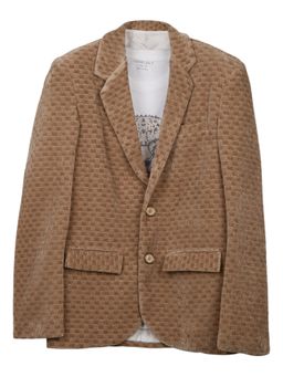 CHARCHIT - Boys Solid Textured Full Sleeves Blazer with T-Shirt - Beige