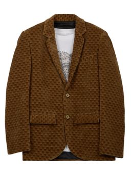 CHARCHIT - Boys Solid Textured Full Sleeves Blazer with T-Shirt - Khaki