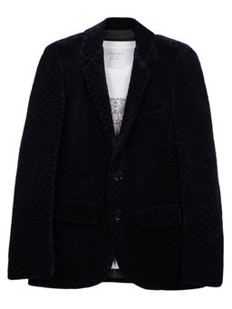 CHARCHIT - Boys Solid Textured Full Sleeves Blazer with T-Shirt - Navy Blue