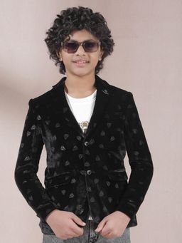 CRIMSOUNE CLUB - Boy's Black Printed Notched Lapel Blazer