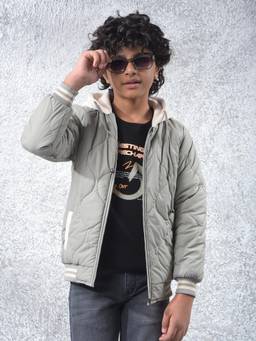 CRIMSOUNE CLUB - Boy's Grey Hooded Neck Puffer Jacket