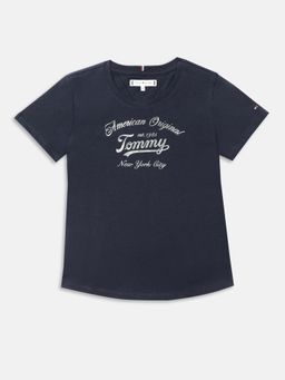Tommy Hilfiger - Girls Logo Slim Fit Cotton T-Shirt - Navy Blue