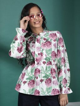 CRIMSOUNE CLUB - Girl's Multi-Color Floral Printed Top