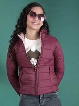CRIMSOUNE CLUB - Girl's Maroon Hooded Puffer Reversible Jacket