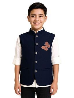 CHARCHIT - Boys Sleeveless Embroidered Solid Nehru Jacket And Shirt