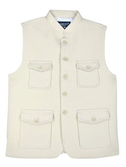CHARCHIT - Boys Sleeveless Embroidered Solid Nehru Jacket And Shirt