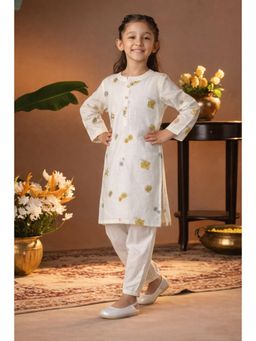 Maaesa - Tropical Floral Printed Cotton Kurta and Pyjama For Girls