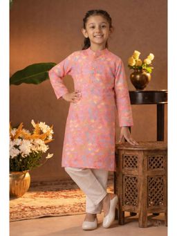 Maaesa - Tropical Floral Printed Cotton Kurta and Pyjama For Girls