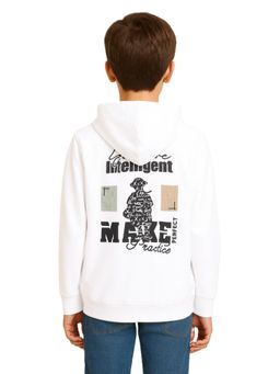 CAVIO - Boys Graphic Printed Full sleeves Hoodie- White