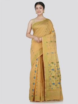 PinkLoom - Women's Cotton Blend Saree with Unstitched Blouse Piece, Beige