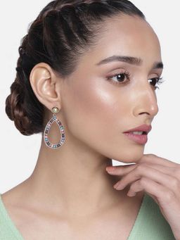 Estele - Rose Gold Plated Drop Shaped Earrings with Multi Color Beads for Women