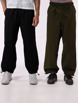 IZF - Black and Olive Men Oversized Parachute Pants (Pack of 2)