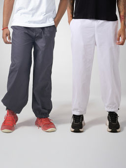 IZF - Grey and White Men Oversized Parachute Pants (Pack of 2)