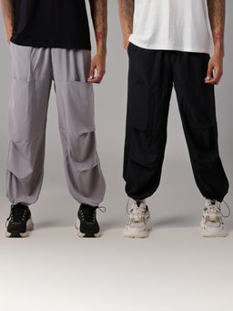 IZF - Black and Grey Oversized Air Parachute Pants (Pack of 2)