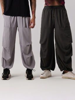 IZF - Grey and Olive Oversized Air Parachute Pants (Pack of 2)