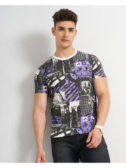 The Indian Garage Co - Men Slim Fit Purple Abstract Printed Round Neck T-Shirt