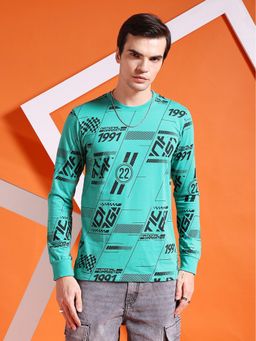 The Indian Garage Co - Men Slim Fit Green Racer Round Neck T-Shirt