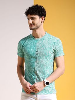 The Indian Garage Co - Men Green Slim Fit Printed Round Neck T-Shirt