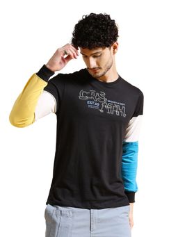The Indian Garage Co - Men Black Slim Fit Colorblock Round Neck T-Shirt