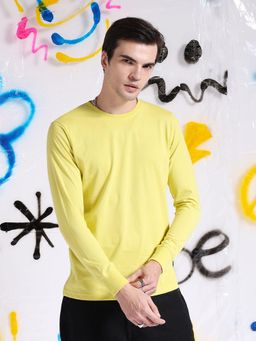 The Indian Garage Co - Men Yellow Slim Fit Solid Round Neck T-Shirt