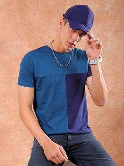 The Indian Garage Co - Men Teal Slim Fit Solid Round Neck T-Shirt
