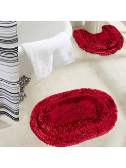 OBSESSIONS - Super Soft Polyester Solid Bath Mat and Contour Set - Maroon