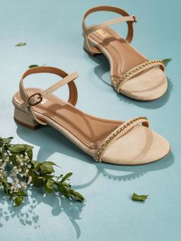 Inc.5 - Women Cream Ethnic Embellished Round Toe Block Heels