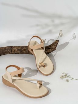 Inc.5 - Women Cream Casual Solid One Toe Sandals