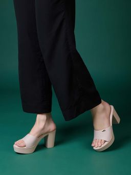 Inc.5 - Women Cream Party Wear Solid Round Toe Block Heels