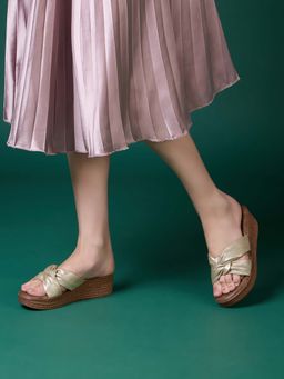 Inc.5 - Women Golden Party Wear Solid Round Toe Wedges