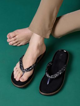 Inc.5 - Women Black Casual Solid Round Toe Slip-On Sandals