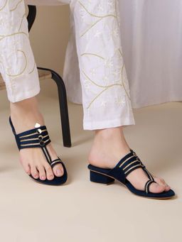Inc.5 - Women Navy Blue Ethnic Embellished One Toe Block Heels