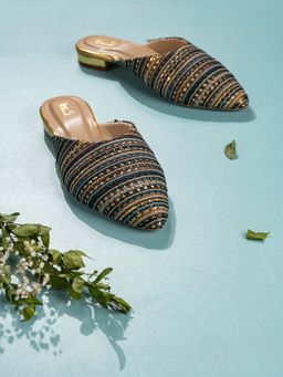 Inc.5 - Women Navy Blue Casual Printed Pattern Pointed Toe Slip-On Mules