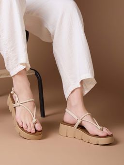 Inc.5 - Women Cream Party Wear Solid Round Toe Sandals