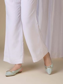 Inc.5 - Women Green Party Wear Solid Pointed Toe Slip-On Mules