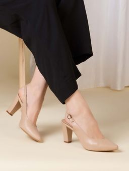 Inc.5 - Women Beige Party Wear Solid Pointed Toe Block Heels
