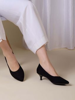 Inc.5 - Women Black Party Wear Solid Pointed Toe Kitten Heels