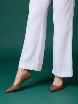 Inc.5 - Women Beige Party Wear Solid Pattern Pointed Toe Kitten Heels