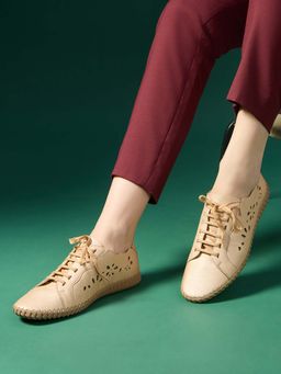 Inc.5 - Women Rose Gold Casual Solid Round Toe Lace-Up Sneakers
