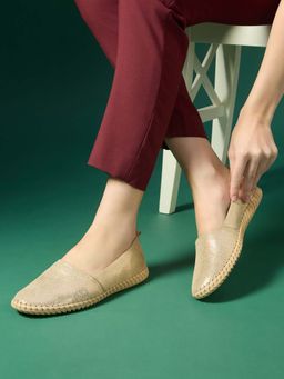 Inc.5 - Women Golden Casual Solid Round Toe Loafers