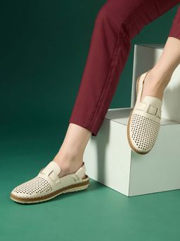 Inc.5 - Women Cream Casual Solid Round Toe Sandals